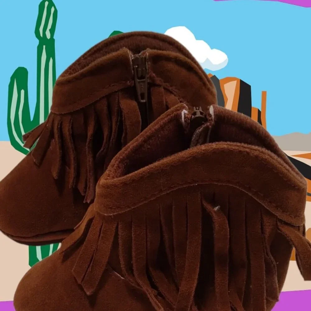Toddler Girl's Fringe Zip Up Ankle‎ Boots Brown Size 1